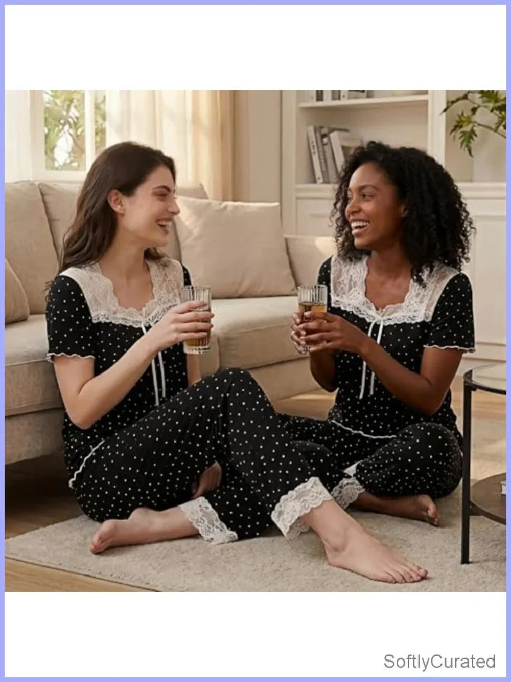 Women's Short Sleeve Lace Pajama Sets Cap Sleeve Sleepwear Sets